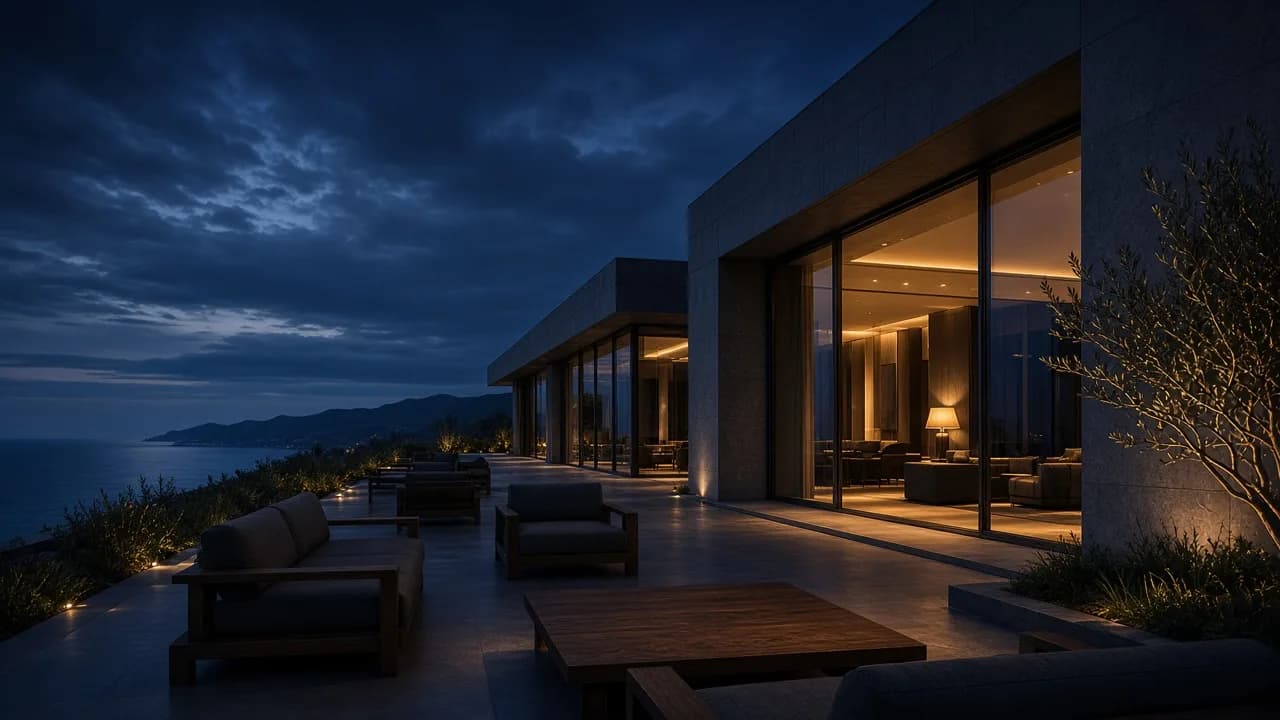 Wexford Residence terrace at blue hour