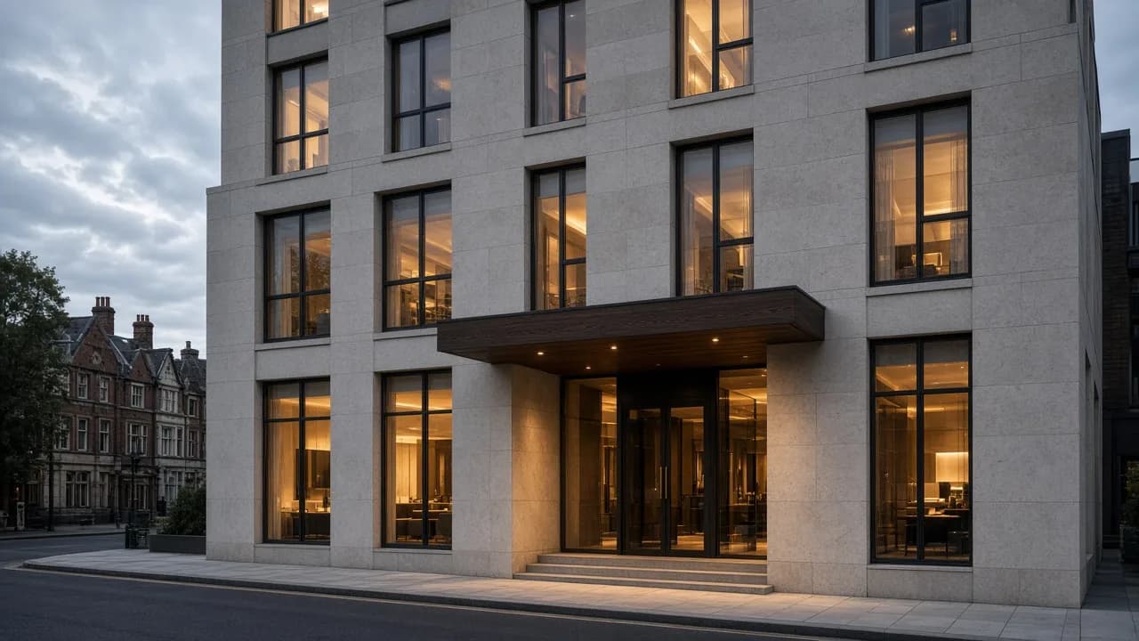 Wexford Residence exterior at dusk